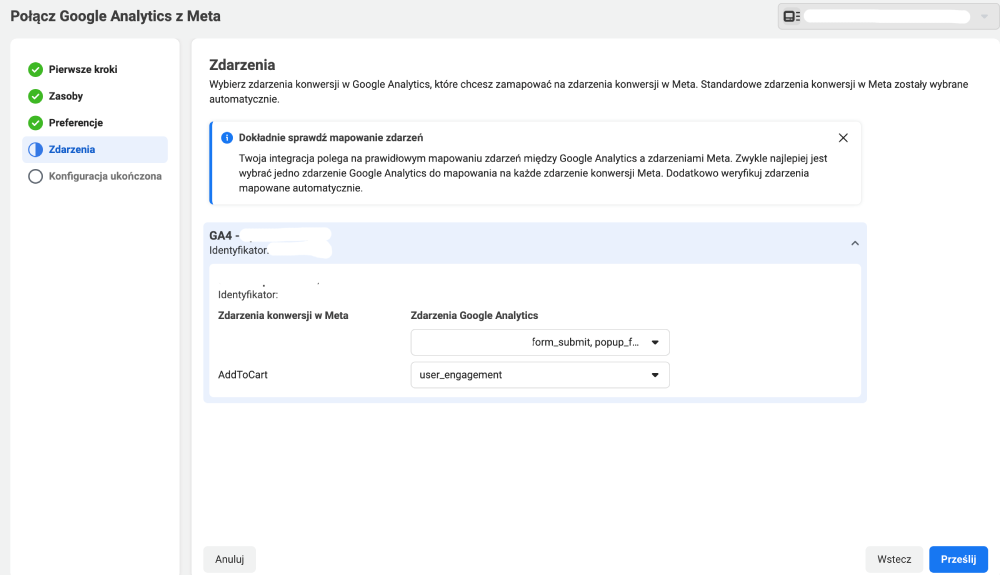 Powiąż konwersje z GA4 z eventami FB